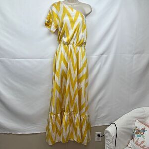 Punicana Sultan one sleeve silk blend Maxi dress in yellow and white size XS